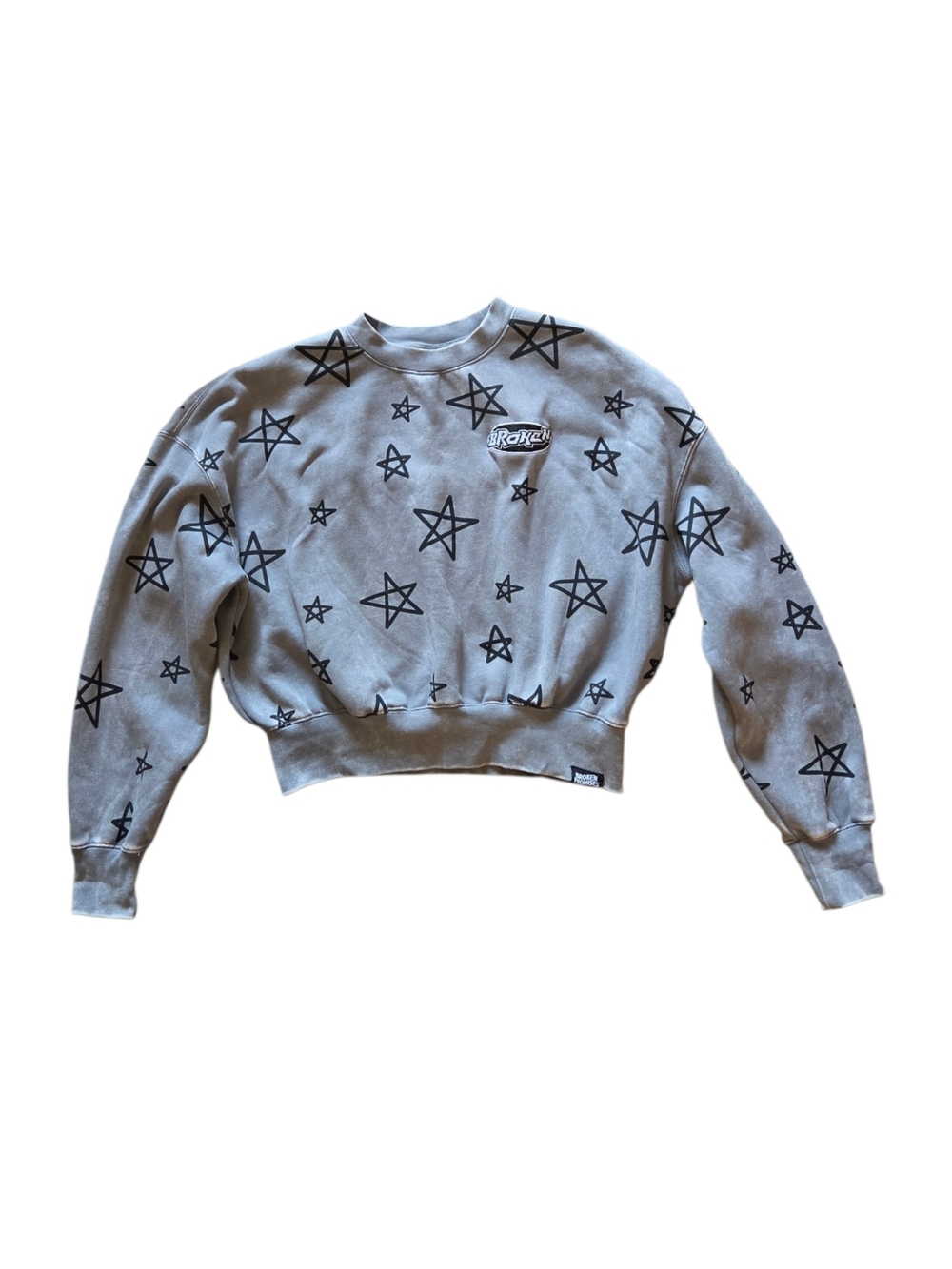 Broken Promises Women's Gray Star Print Crewneck Sweater - Picture 2 of 8